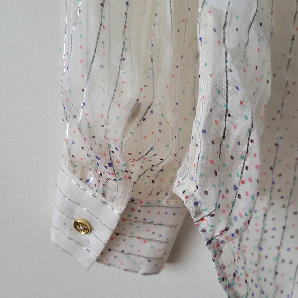 Juicy Couture Silk Button Down Shirt Sheer w Metallic Fiber Pinstripes XS - Picture 6 of 13